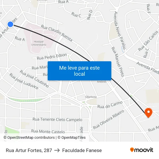 Rua Artur Fortes, 287 to Faculdade Fanese map