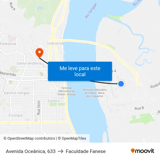 Avenida Oceânica, 633 to Faculdade Fanese map