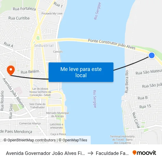 Avenida Governador João Alves Filho, 100 to Faculdade Fanese map