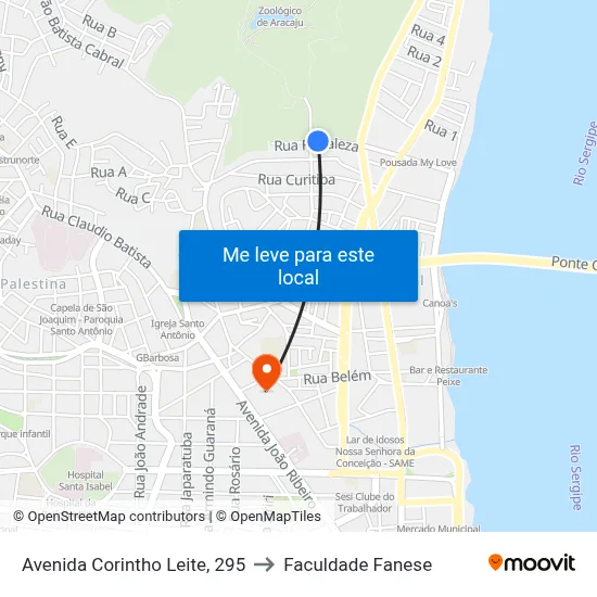 Avenida Corintho Leite, 295 to Faculdade Fanese map