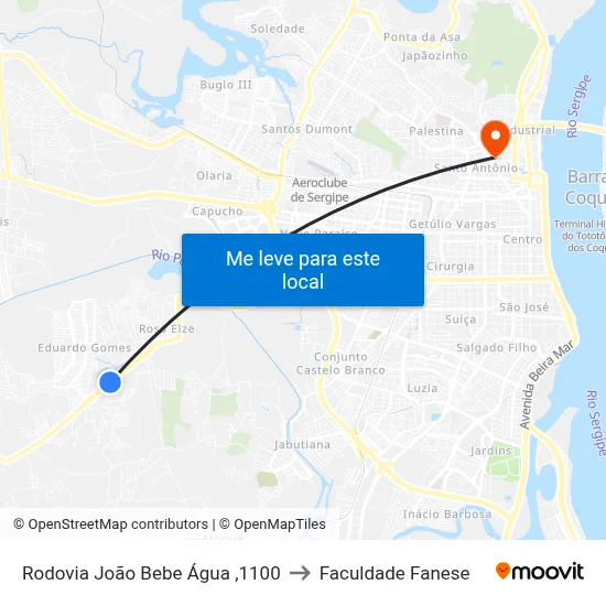 Rodovia João Bebe Água ,1100 to Faculdade Fanese map