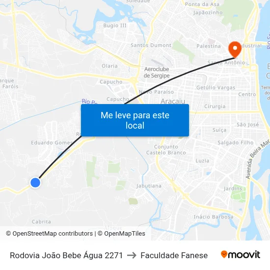 Rodovia João Bebe Água 2271 to Faculdade Fanese map