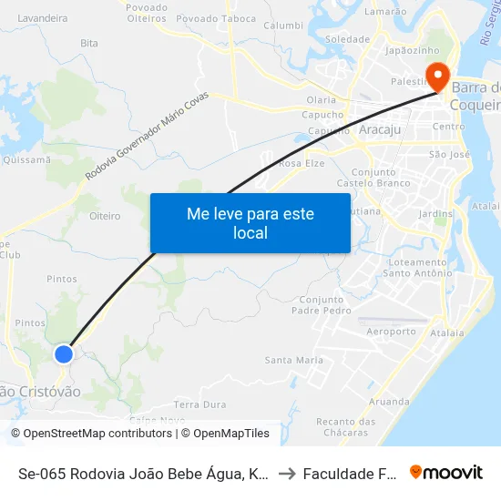 Se-065 Rodovia João Bebe Água, Km 15 Leste to Faculdade Fanese map