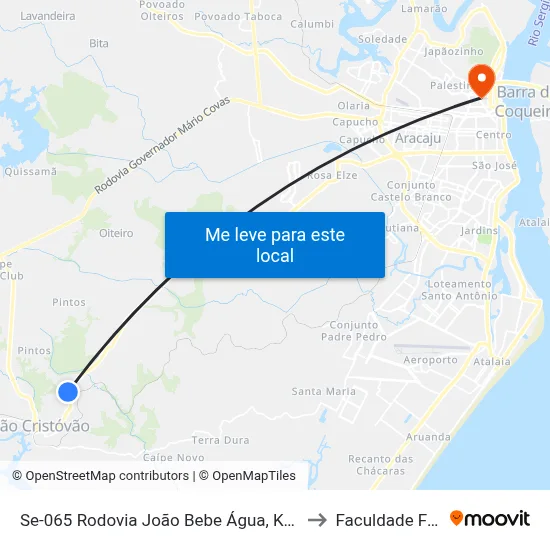 Se-065 Rodovia João Bebe Água, Km 15,4 Leste to Faculdade Fanese map