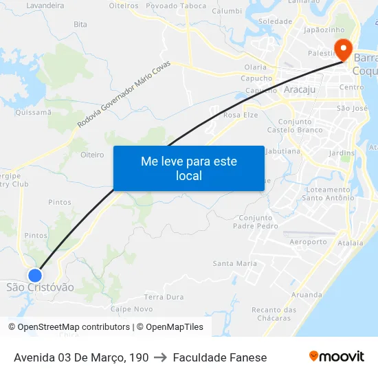 Avenida 03 De Março, 190 to Faculdade Fanese map