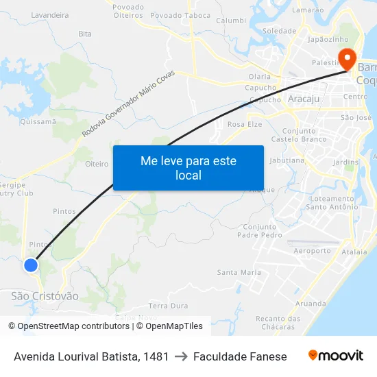 Avenida Lourival Batista, 1481 to Faculdade Fanese map