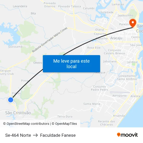 Se-464 Norte to Faculdade Fanese map