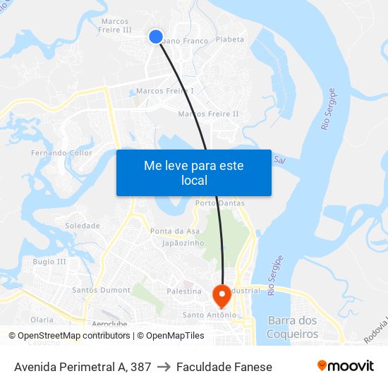 Avenida Perimetral A, 387 to Faculdade Fanese map