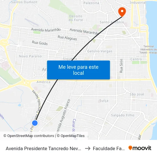 Avenida Presidente Tancredo Neves, 5033 to Faculdade Fanese map