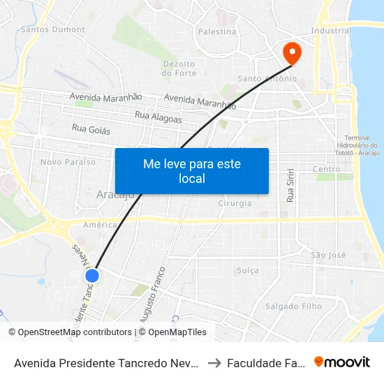 Avenida Presidente Tancredo Neves, 5545 to Faculdade Fanese map