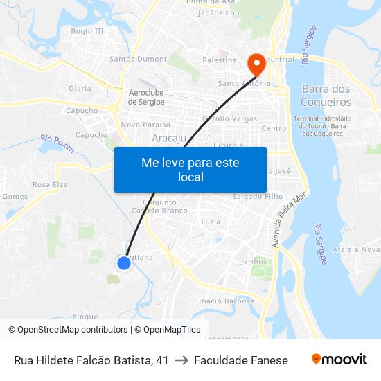 Rua Hildete Falcão Batista, 41 to Faculdade Fanese map