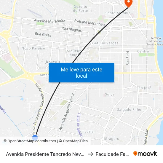 Avenida Presidente Tancredo Neves, 105 to Faculdade Fanese map