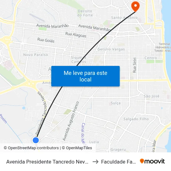 Avenida Presidente Tancredo Neves, 8215 to Faculdade Fanese map