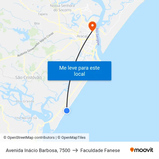 Avenida Inácio Barbosa, 7500 to Faculdade Fanese map
