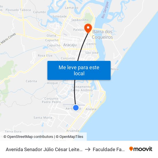 Avenida Senador Júlio César Leite, 37-39 to Faculdade Fanese map