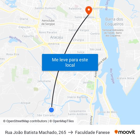 Rua João Batista Machado, 265 to Faculdade Fanese map