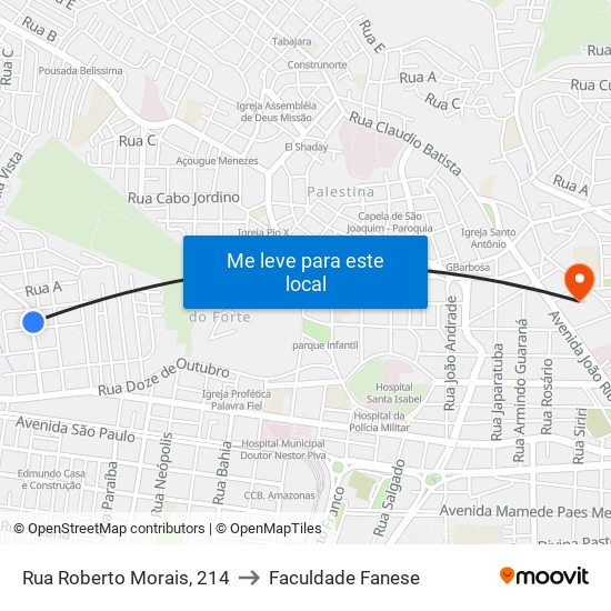 Rua Roberto Morais, 214 to Faculdade Fanese map