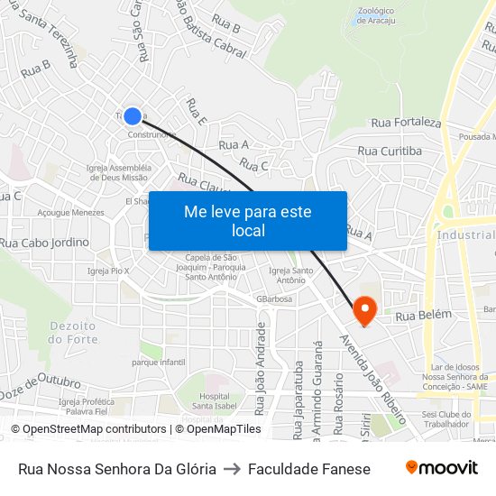 Rua Nossa Senhora Da Glória to Faculdade Fanese map