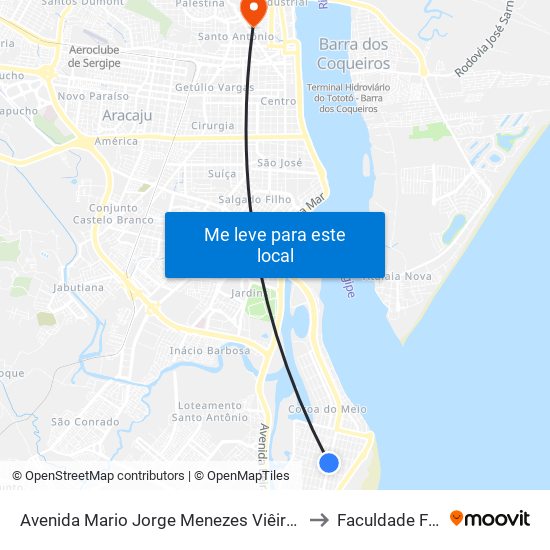 Avenida Mario Jorge Menezes Viêira, 1075-1101 to Faculdade Fanese map