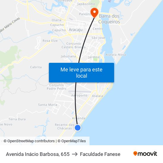 Avenida Inácio Barbosa, 655 to Faculdade Fanese map