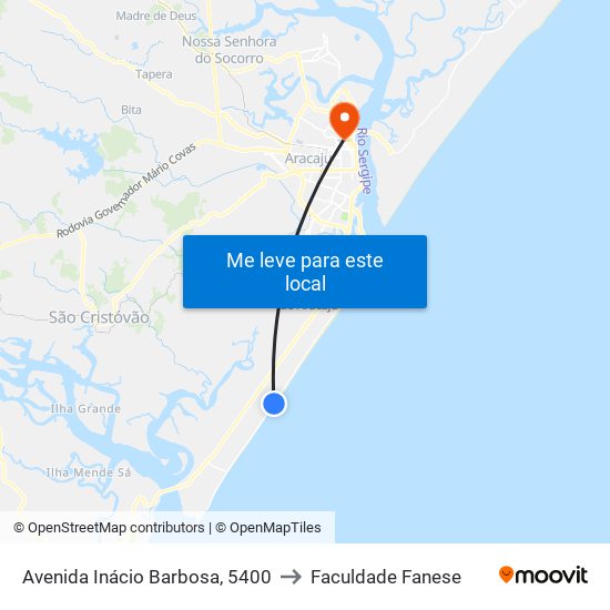 Avenida Inácio Barbosa, 5400 to Faculdade Fanese map