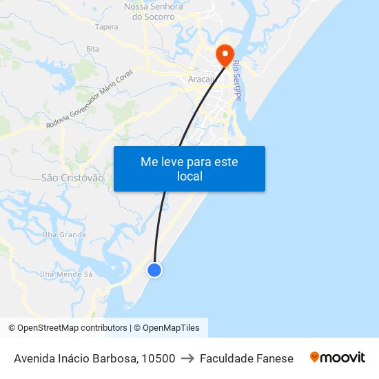 Avenida Inácio Barbosa, 10500 to Faculdade Fanese map