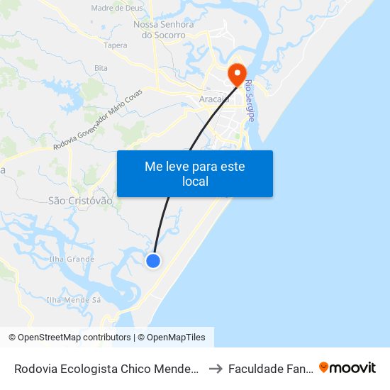 Rodovia Ecologista Chico Mendes 1780 to Faculdade Fanese map