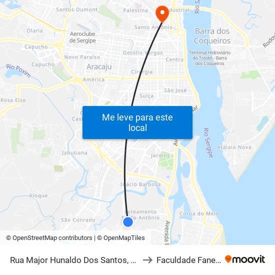 Rua Major Hunaldo Dos Santos, 201 to Faculdade Fanese map