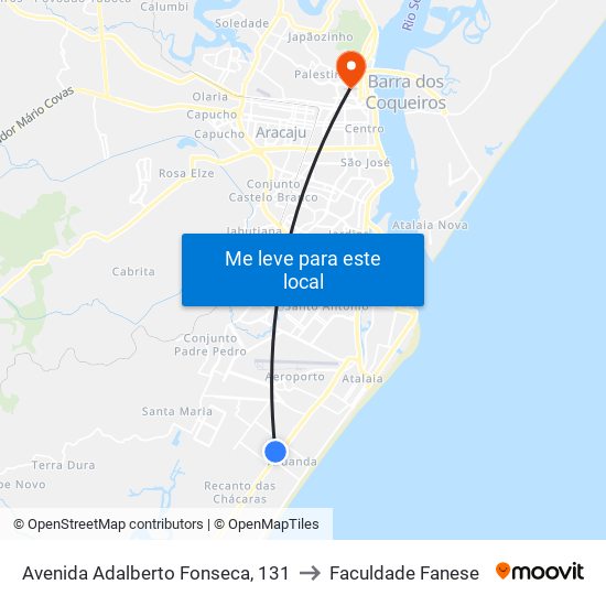 Avenida Adalberto Fonseca, 131 to Faculdade Fanese map