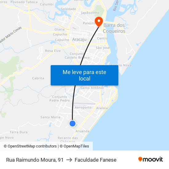 Rua Raimundo Moura, 91 to Faculdade Fanese map