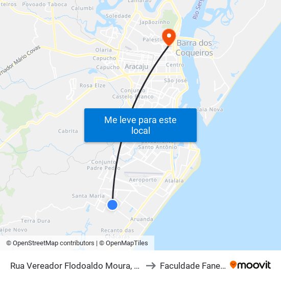 Rua Vereador Flodoaldo Moura, 170 to Faculdade Fanese map