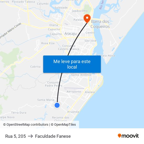 Rua 5, 205 to Faculdade Fanese map