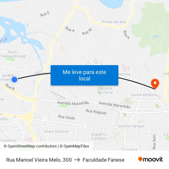 Rua Manoel Vieira Melo, 300 to Faculdade Fanese map