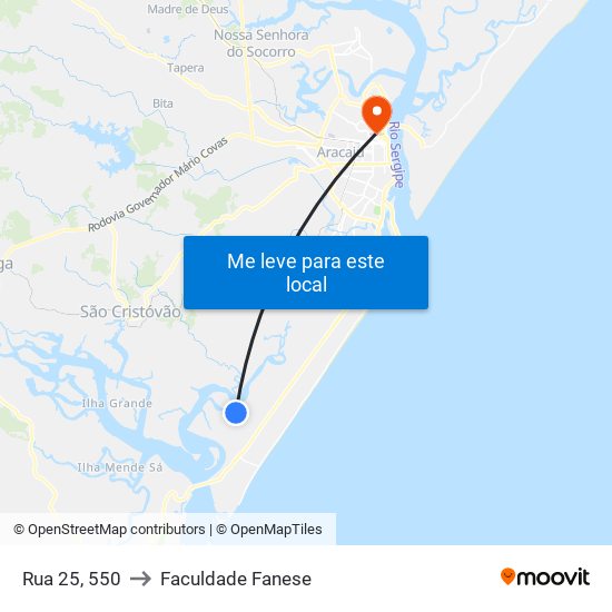 Rua 25, 550 to Faculdade Fanese map