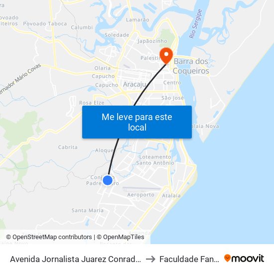 Avenida Jornalista Juarez Conrado 532 to Faculdade Fanese map