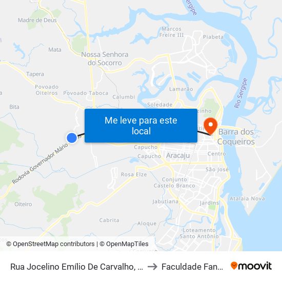 Rua Jocelino Emílio De Carvalho, 204 to Faculdade Fanese map