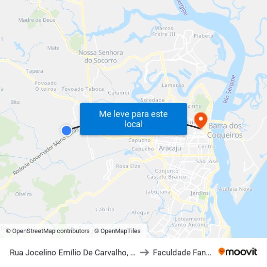 Rua Jocelino Emílio De Carvalho, 481 to Faculdade Fanese map