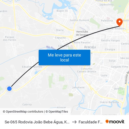 Se-065 Rodovia João Bebe Água, Km 5,7 Oeste to Faculdade Fanese map