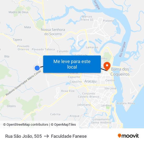 Rua São João, 505 to Faculdade Fanese map