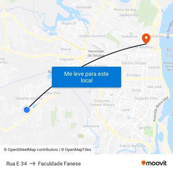 Rua E   34 to Faculdade Fanese map