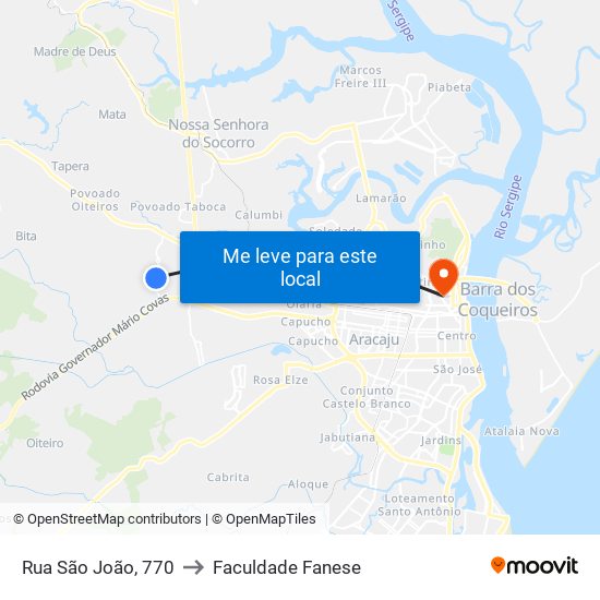 Rua São João, 770 to Faculdade Fanese map