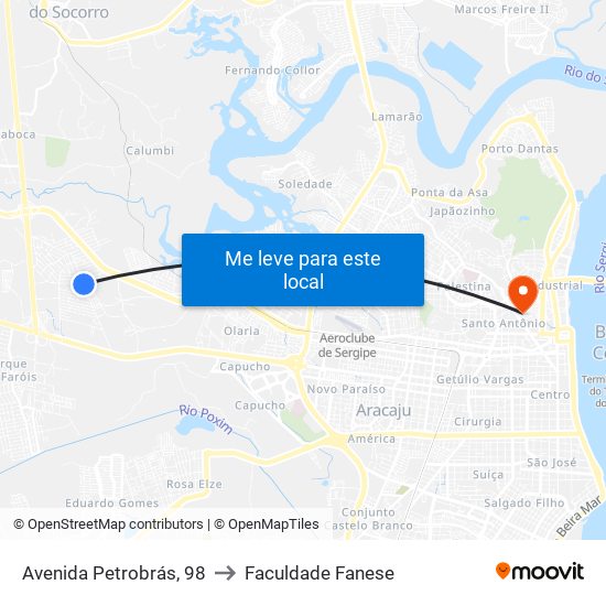 Avenida Petrobrás, 98 to Faculdade Fanese map