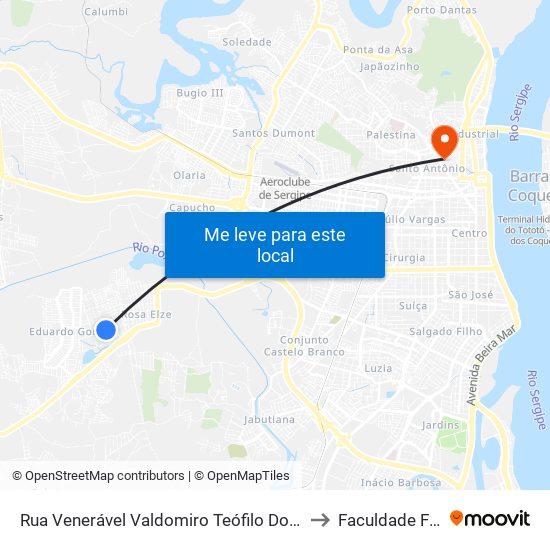 Rua Venerável Valdomiro Teófilo Dos Santos, 284 to Faculdade Fanese map