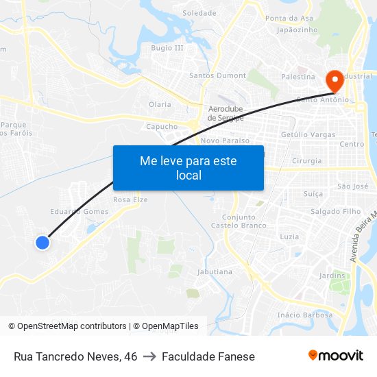 Rua Tancredo Neves, 46 to Faculdade Fanese map