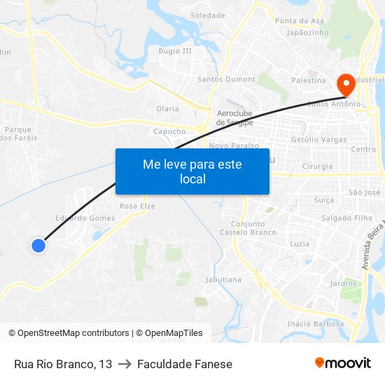 Rua Rio Branco, 13 to Faculdade Fanese map