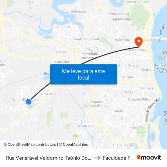 Rua Venerável Valdomiro Teófilo Dos Santos, 755 to Faculdade Fanese map