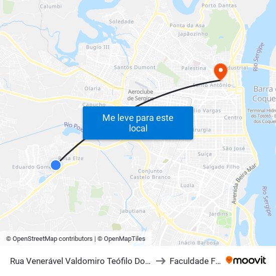 Rua Venerável Valdomiro Teófilo Dos Santos, 153 to Faculdade Fanese map