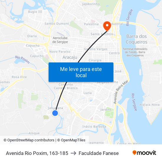 Avenida Rio Poxim, 163-185 to Faculdade Fanese map