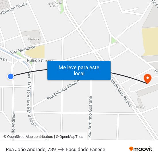 Rua João Andrade, 739 to Faculdade Fanese map