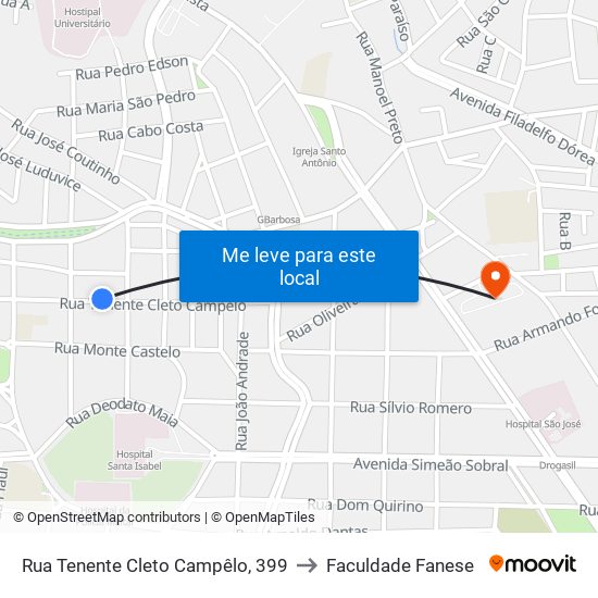 Rua Tenente Cleto Campêlo, 399 to Faculdade Fanese map